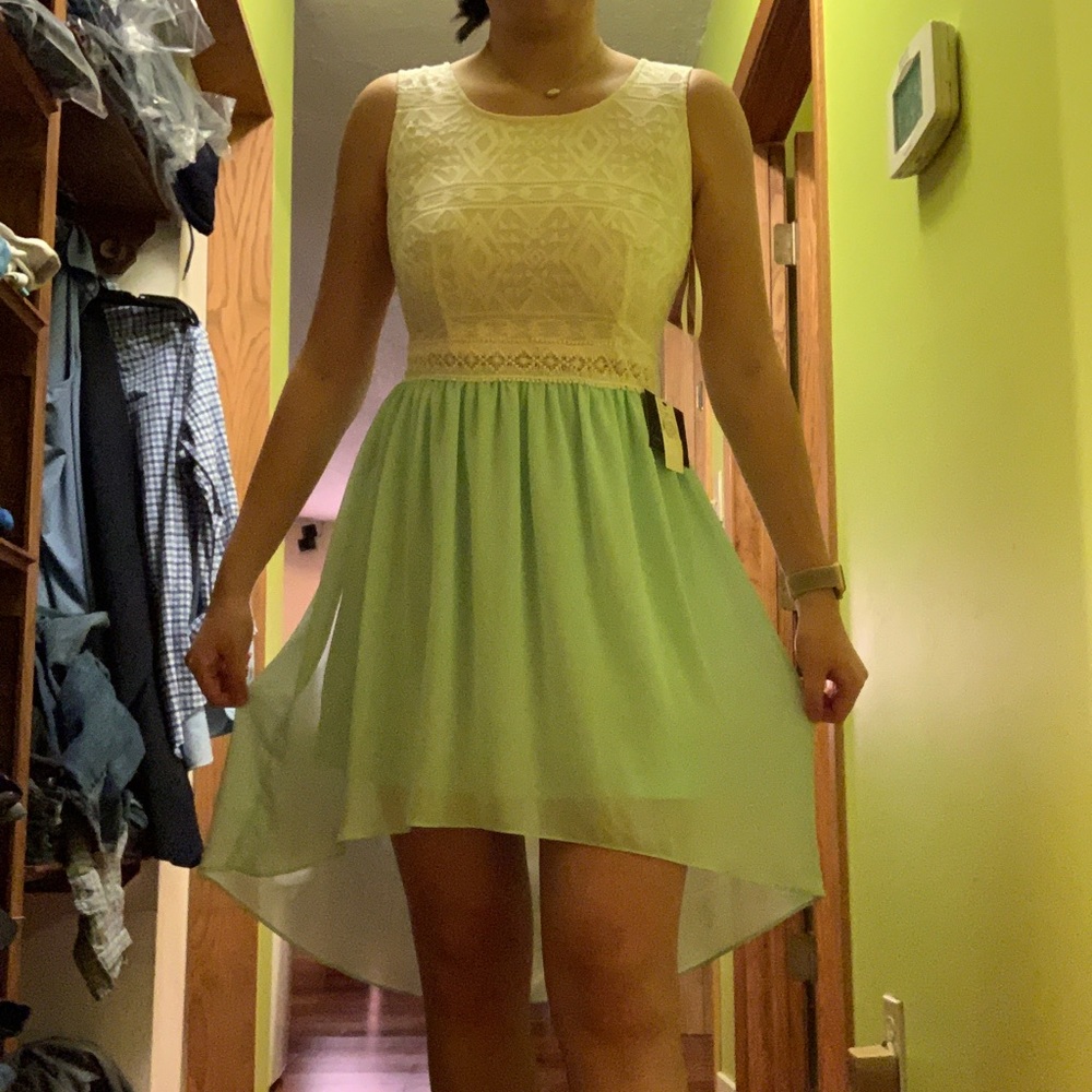 White and mint green hi-low flowy dress